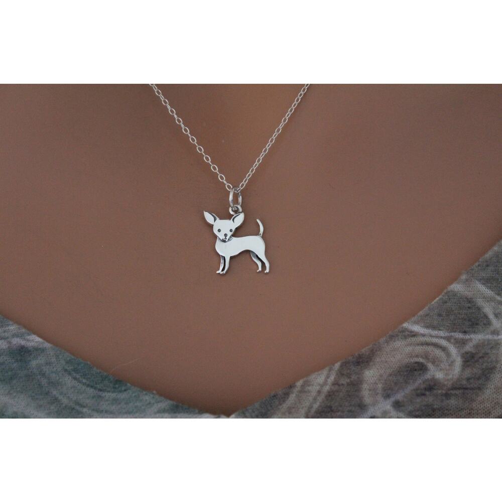 Sterling Silver Chihuahua Dog Necklace, Silver Chihuahua Dog Charm Necklace